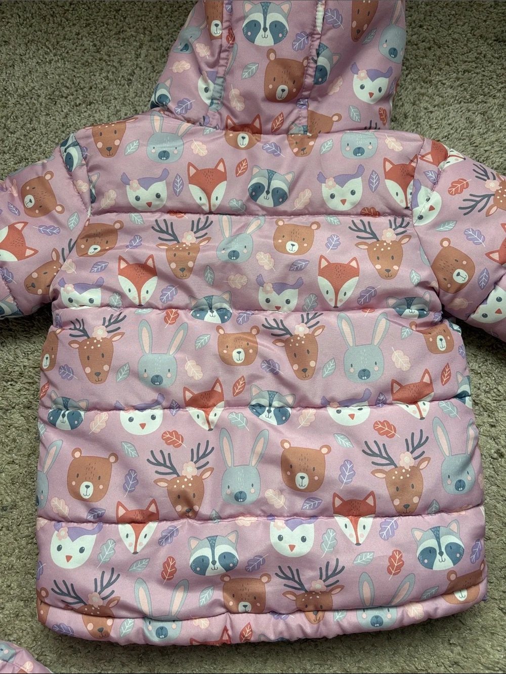 The Children's Place Pink Woodland Animal Puffer Jacket & Snow Bib Set